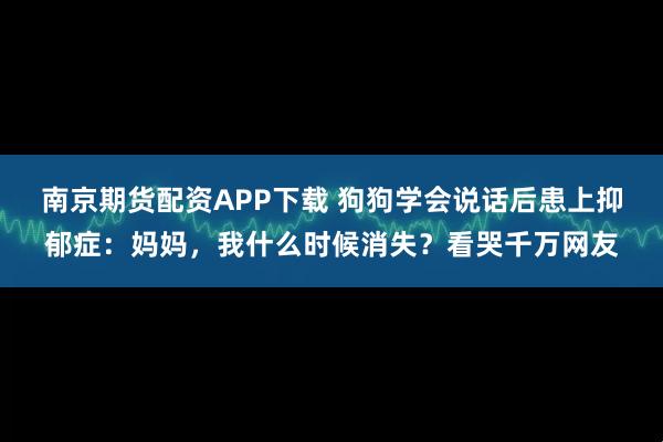 南京期货配资APP下载 狗狗学会说话后患上抑郁症：妈妈，我什么时候消失？看哭千万网友